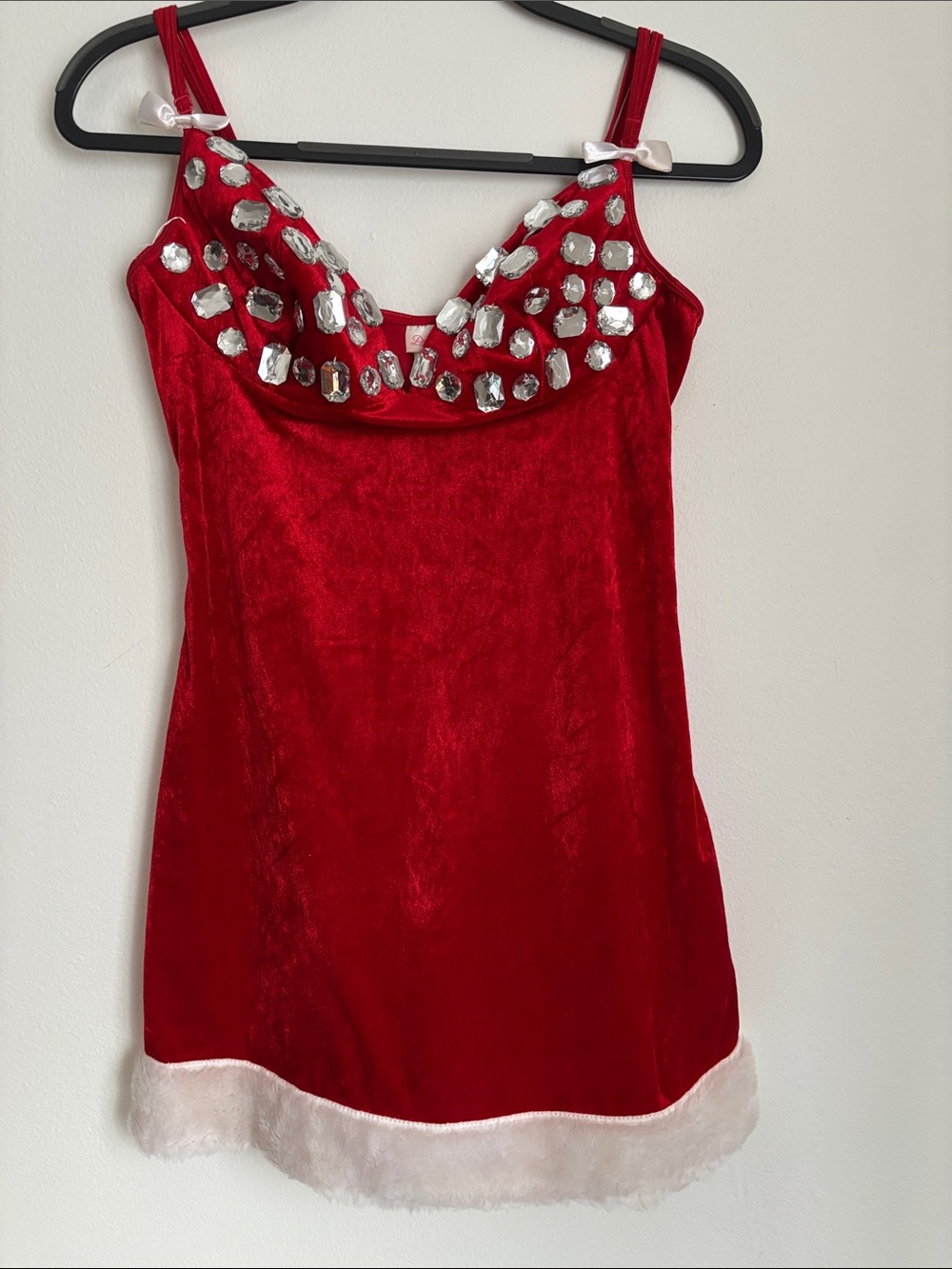 Dreamgirl Red Velvet Gem-Trim Holiday Mini Dress Large Santa Dress